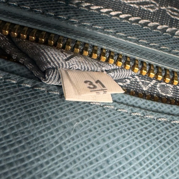 Auth Prada Double Zip Light Blue Saffiano Leather Lux Galleria Tote Bag Preloved - Picture 15 of 16